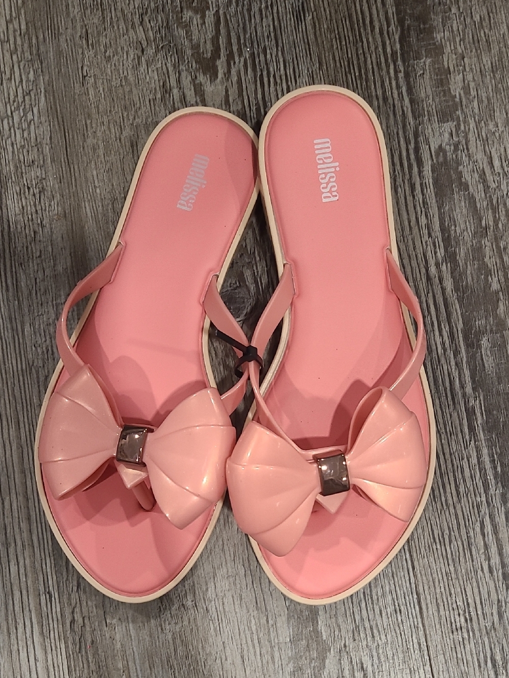 Melissa Pink Bow Jelly Flip Flop Slim Sandals Size 8 - Picture 3 of 5